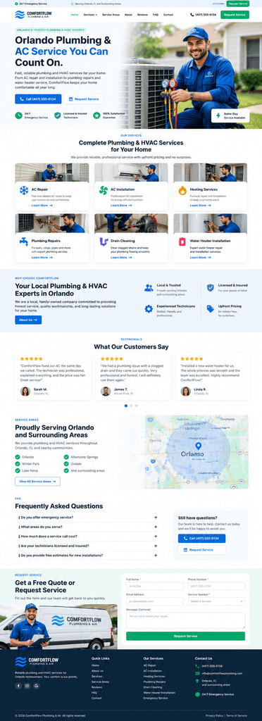 ComfortFlow Plumbing & Air website generated by Hostinger AI Website Builder